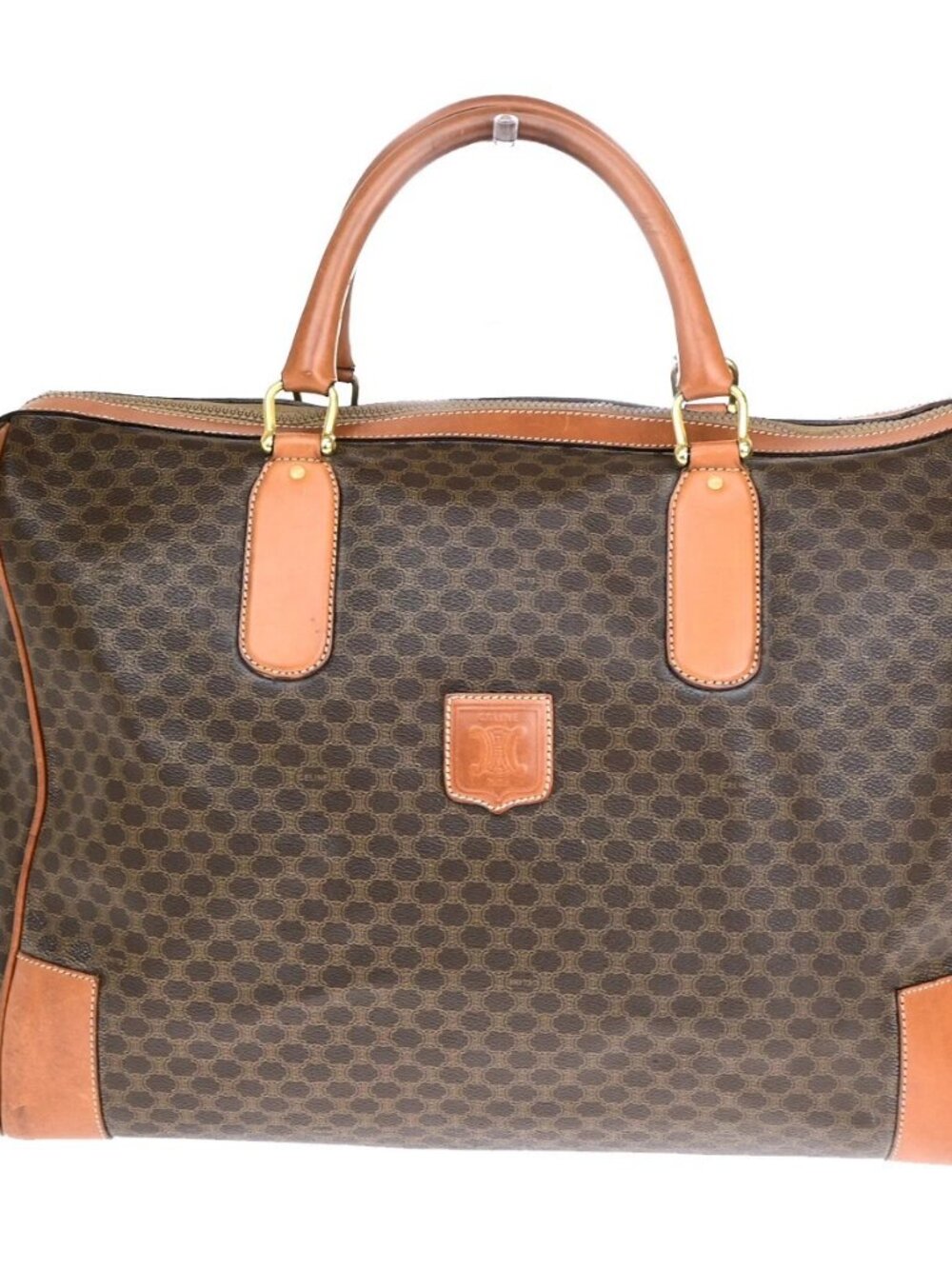 CELINE Logo Macadam Pattern Travel Hand Bag PVC Leather Brown GHW Italy 65YF574